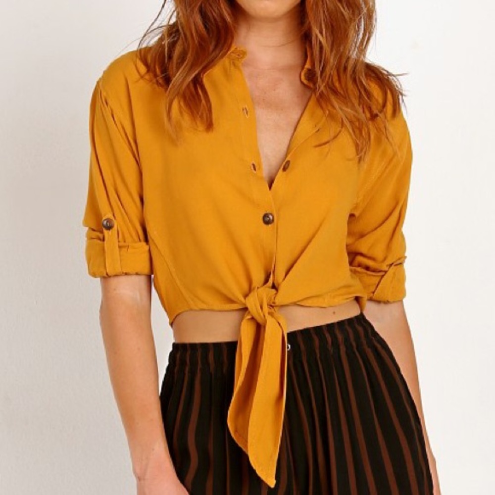 Faithful the Brand Crop Tie Front Top XS 2 long sleeve 3/4 adjustable